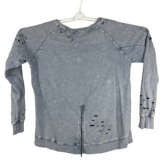 Mustard Seed Distressed L Crewneck Sweatshirt Back Zip Feature Blue Long Sleeve - Picture 4 of 8